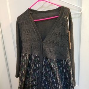 Gray Sweater Dress with Tree Print Skirt